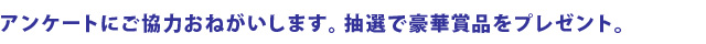 アンケートにご協力おねがいします。抽選で豪華賞品をプレゼント。